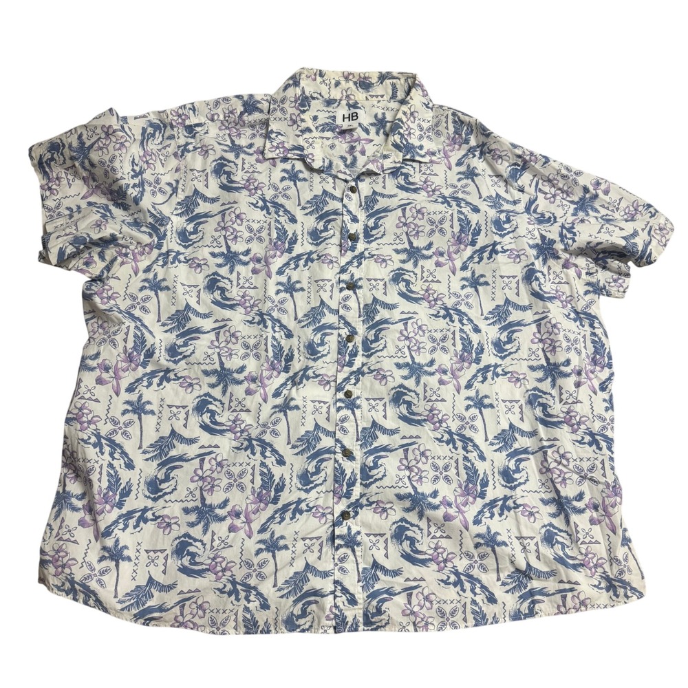 HB Hawaiian Shirt Palm Tree Print Button‎ Up Short Sleeve Casual 3XL